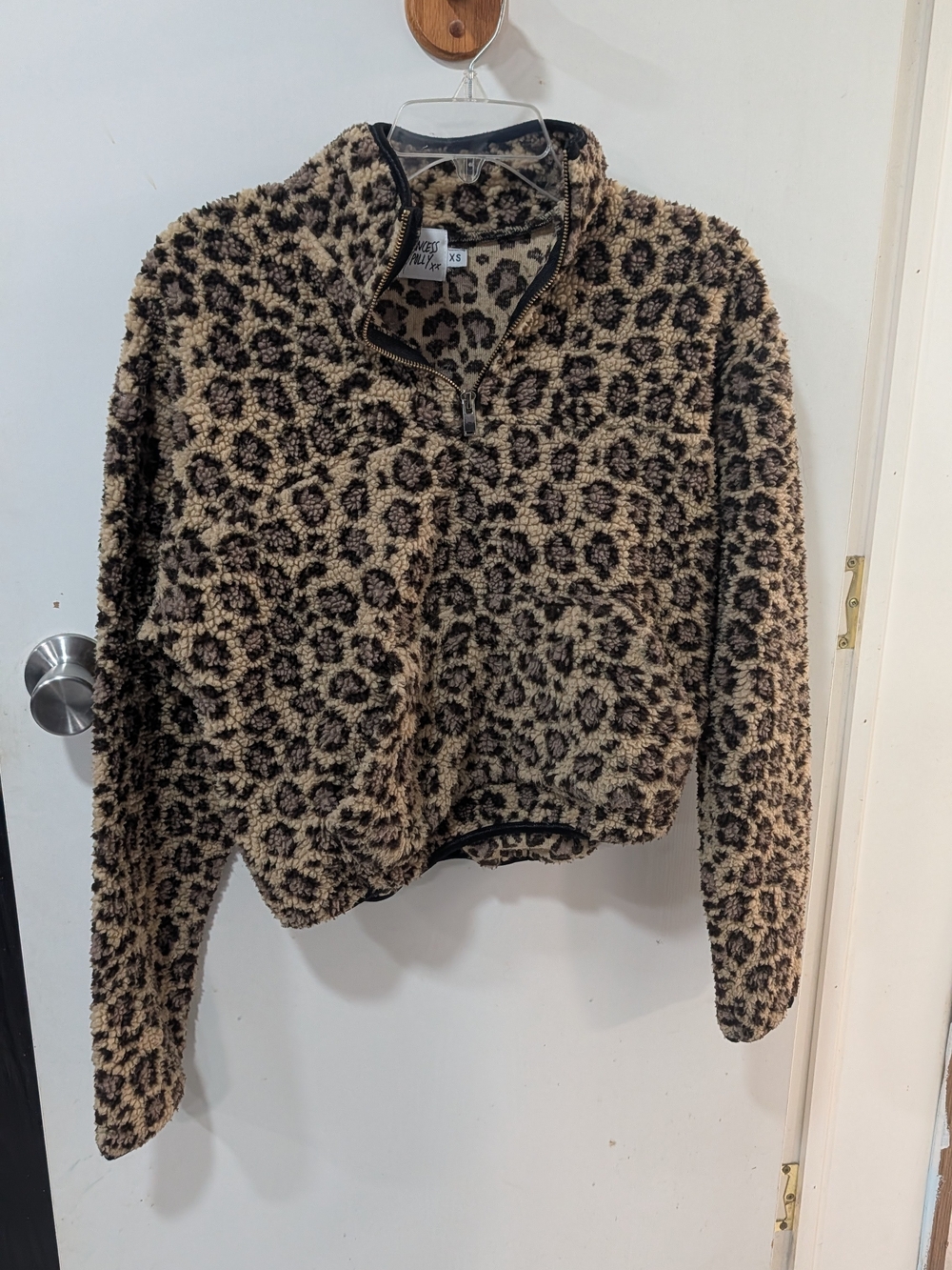 Princess Polly Beige and Brown Leopard Sherpa Zip Pullover